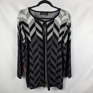 Kasper Cardigan Sweater Women's Size Large Black Gray & White Chevron Pattern